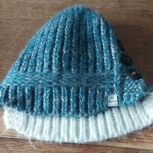 Chic Teal and Cream Women's Knit Hat with Buttons